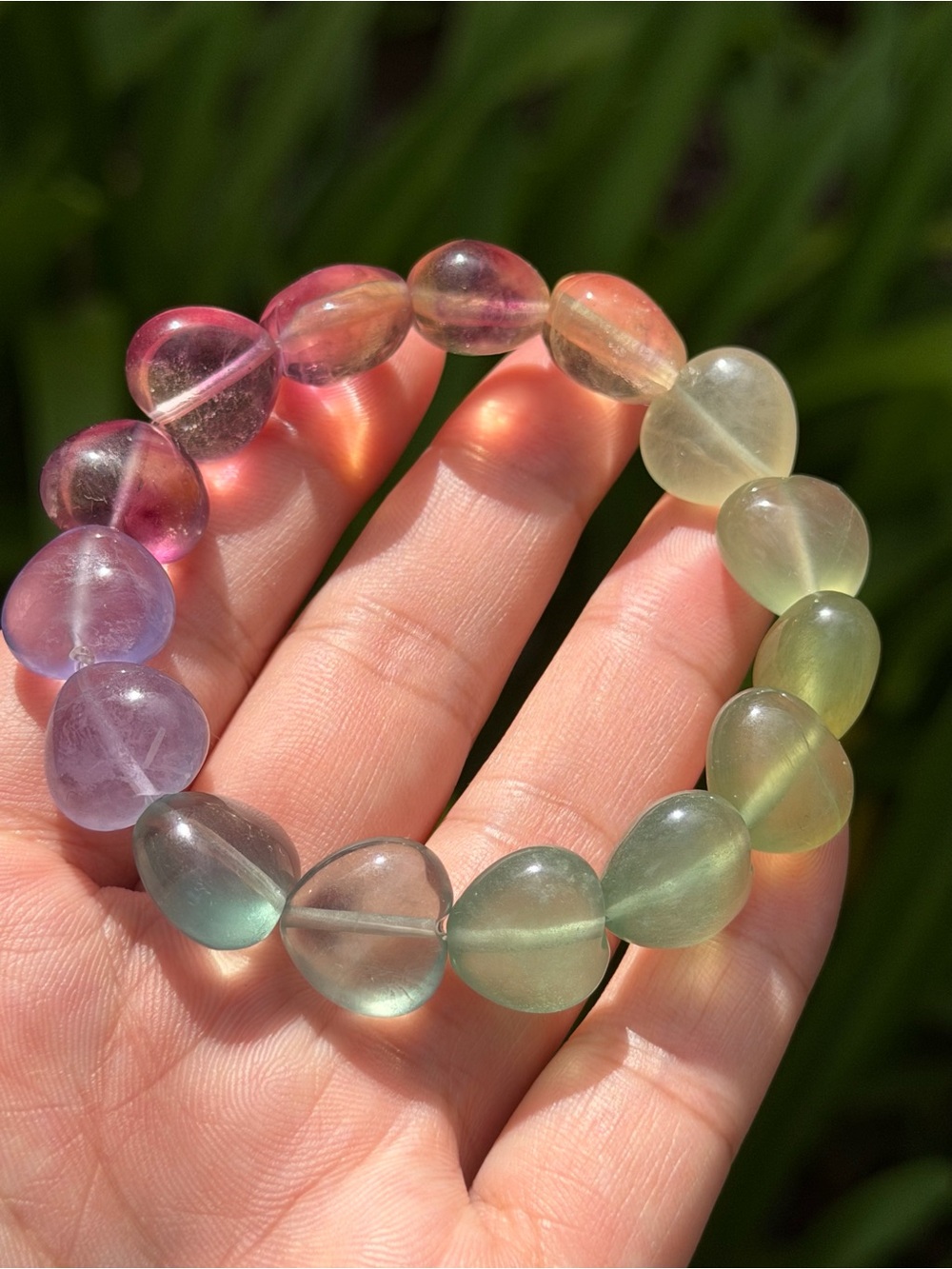 14mm‎ Rainbow Color Fluorite Heart Stretch Bracelet 1786